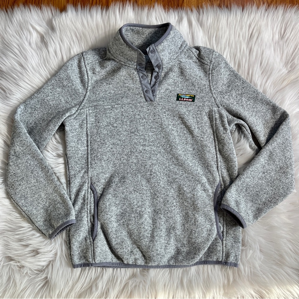 LL Bean Gray 1/4 Snap Long Sleeve Sweater Pullover Petite Small Womens